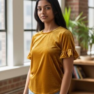 Women's Mustard Ruffle Sleeve Top